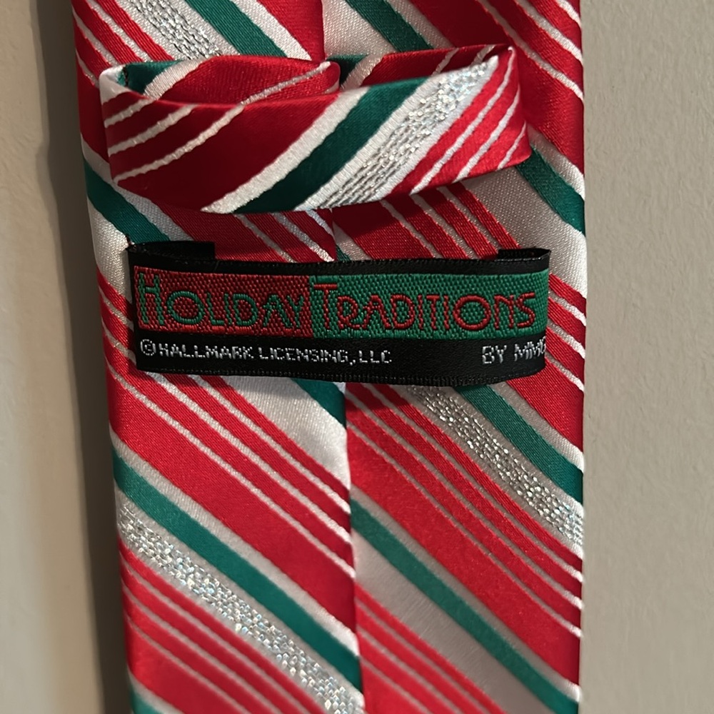 Hallmark Red, White, Green Striped Holiday Tie - Picture 3 of 3